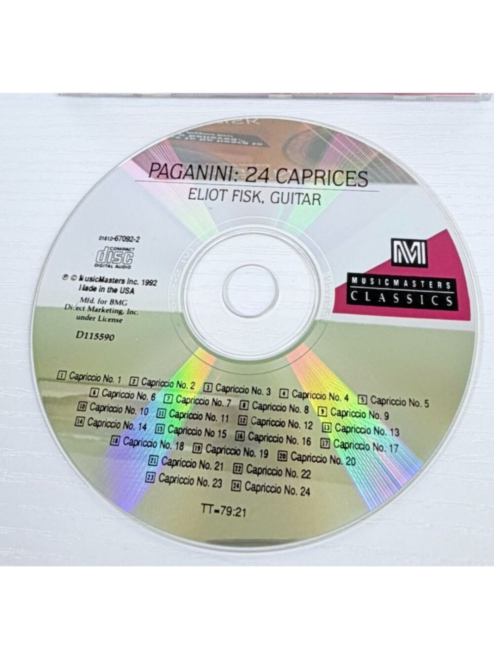 Paganini 24 Caprices CD Eliot Fisk Romantic Guitar 1992 BMG - Picture 4 of 6